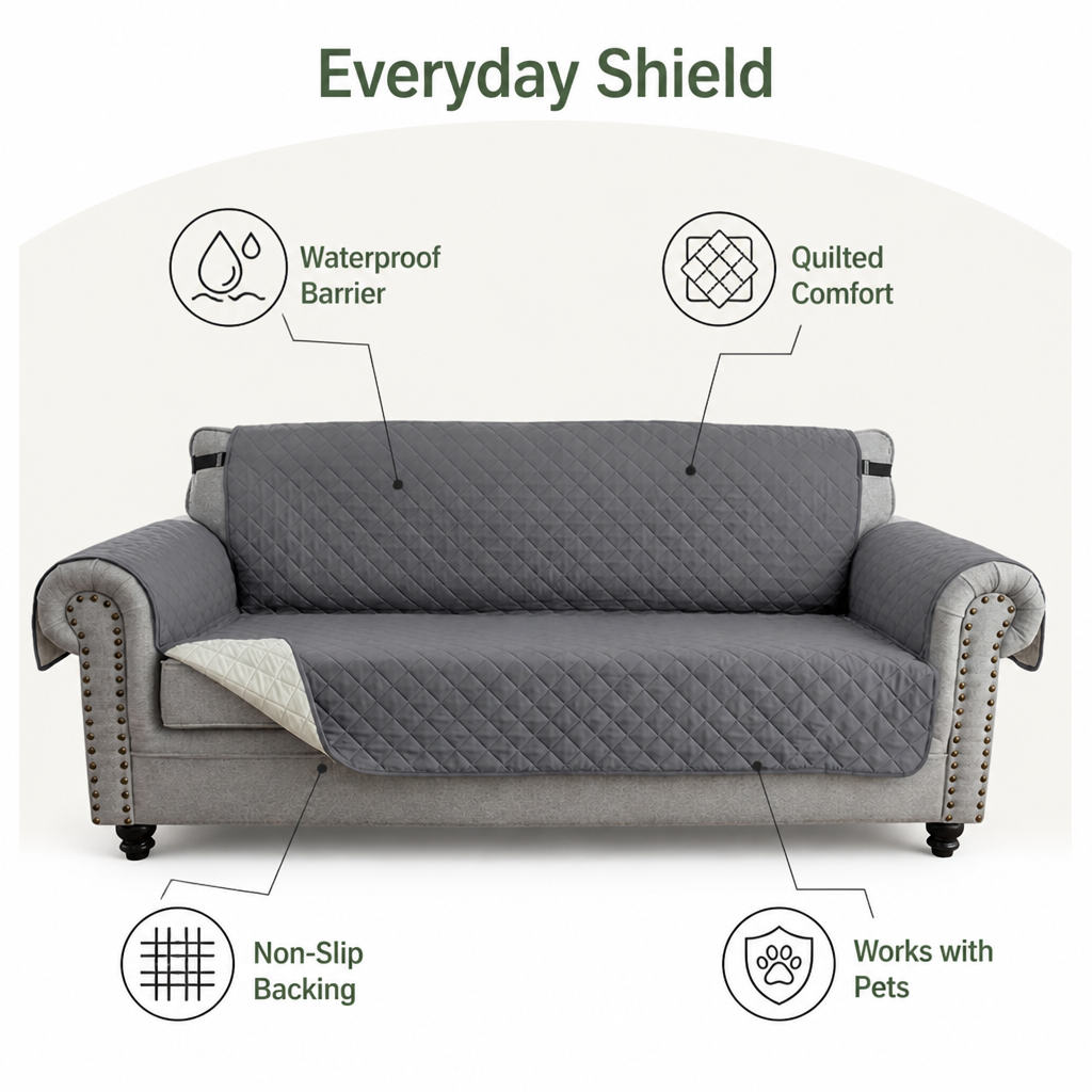 LomaroshopWaterproof Quilted & Non-Slip Sofa Cover (Fitted)