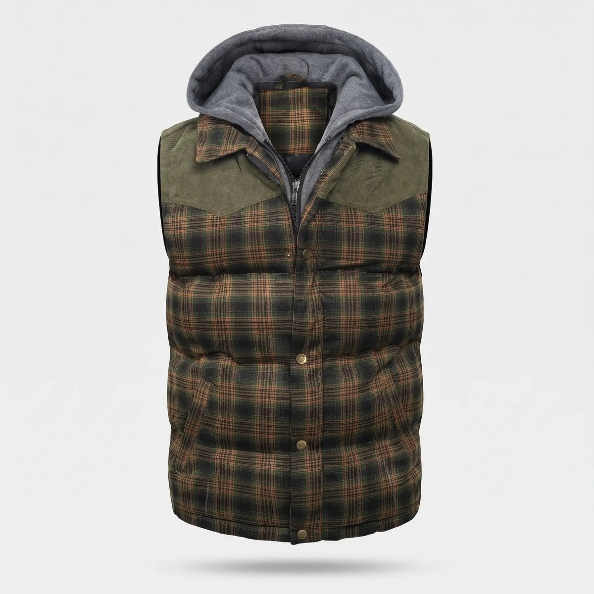 Men's Gilet - Hooded Padded Body Warmer - Tartan Check Puffer Gilet