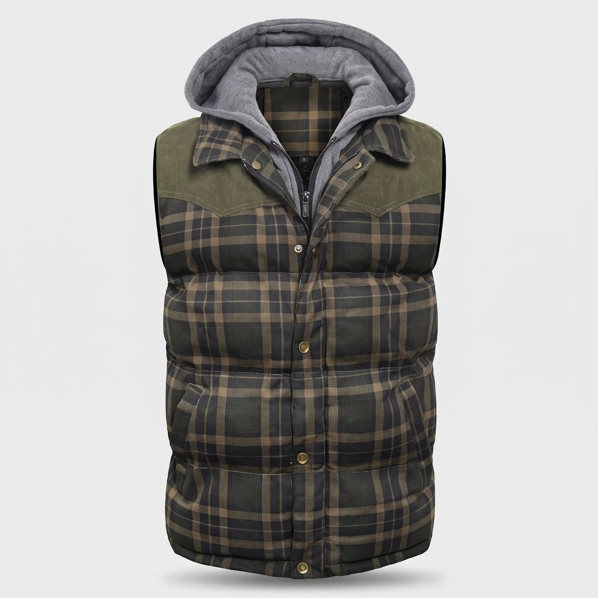 Men's Gilet - Hooded Padded Body Warmer - Tartan Check Puffer Gilet