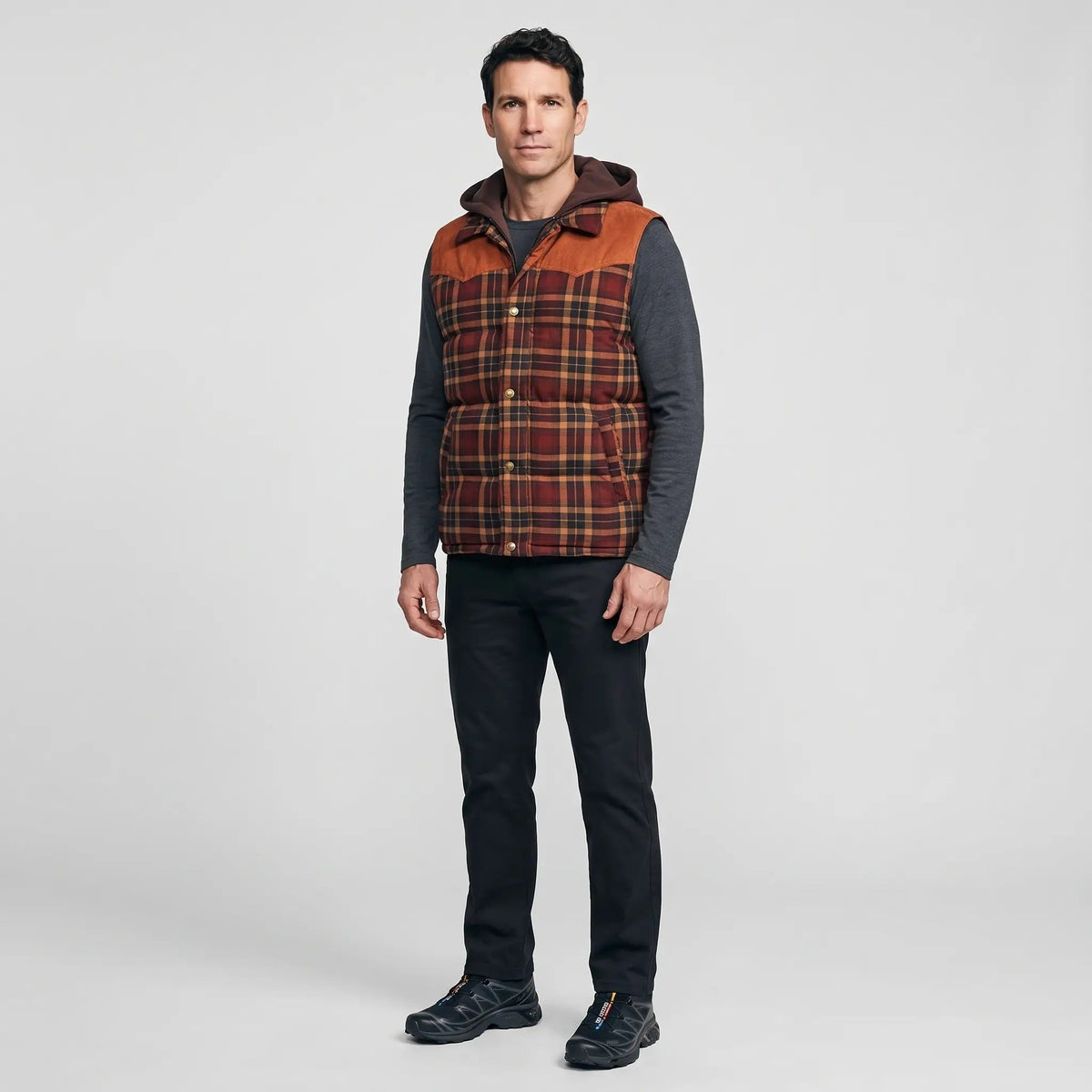 Men's Gilet - Hooded Padded Body Warmer - Tartan Check Puffer Gilet