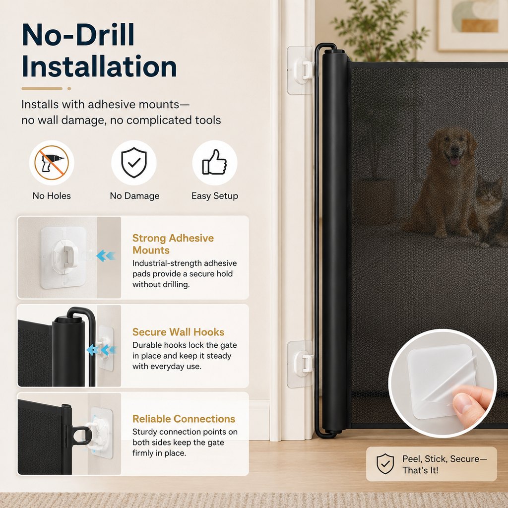 Lomaroshop No-Drill Retractable Pet Gate for Doorways, Kitchens & Stairs - Keep Cats and Dogs Safely Out of Off-Limit Areas image 8