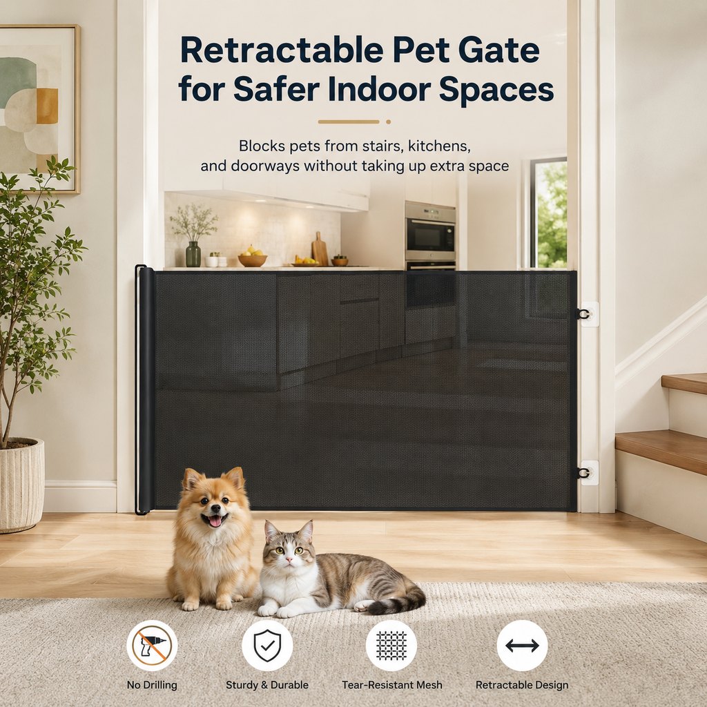 Lomaroshop No-Drill Retractable Pet Gate for Doorways, Kitchens & Stairs - Keep Cats and Dogs Safely Out of Off-Limit Areas image 2