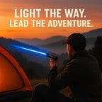 Portable tactical laser torch with a strong blue beam for outdoor survival and fire starting.