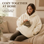 Cozy pet pouch sherpa hoodie for at-home cuddles with a cat