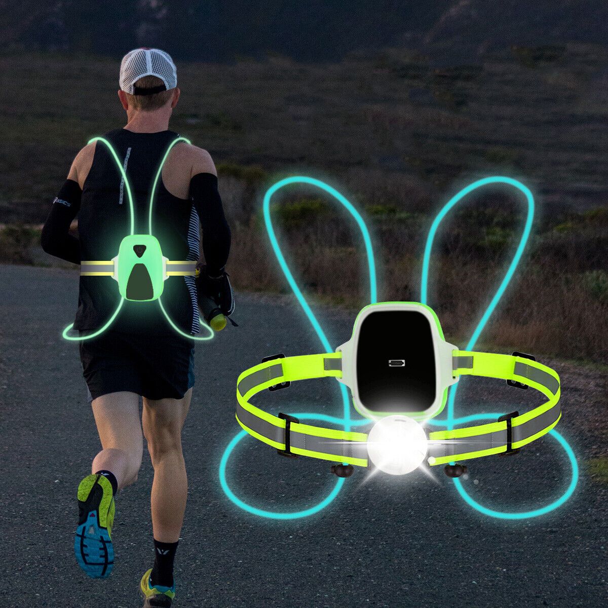 ReflectGlow Running Safety Vest – USB Rechargeable – 6 LED Light Colors – Waterproof and Adjustable – High Visibility fo