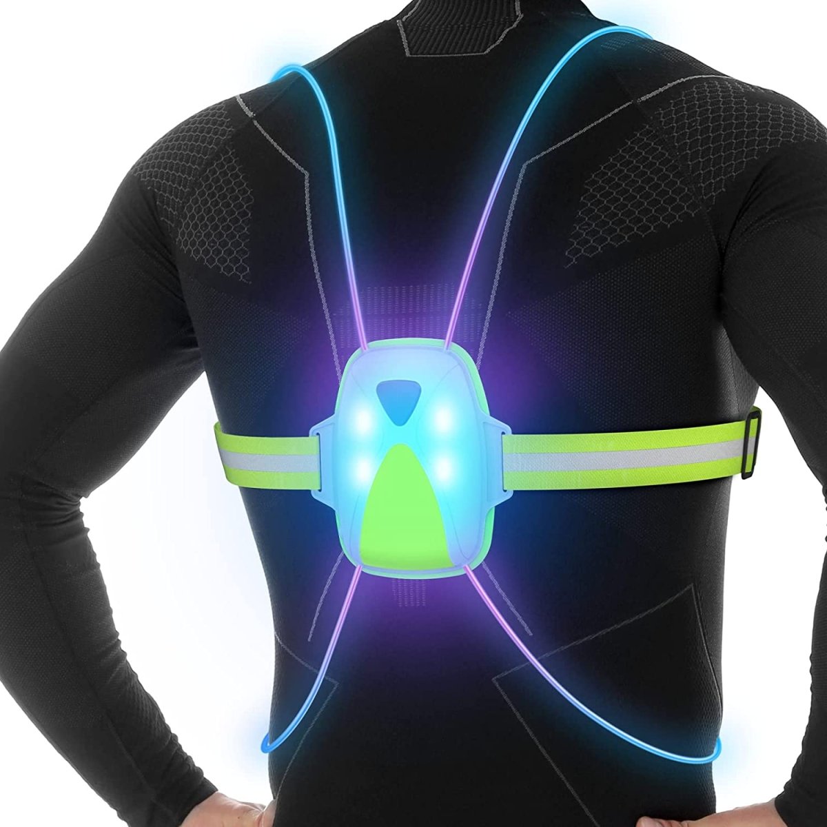ReflectGlow Running Safety Vest – USB Rechargeable – 6 LED Light Colors – Waterproof and Adjustable – High Visibility fo
