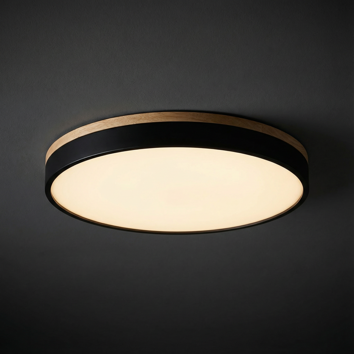 Round Flush Mount Ceiling Light with Wood Trim