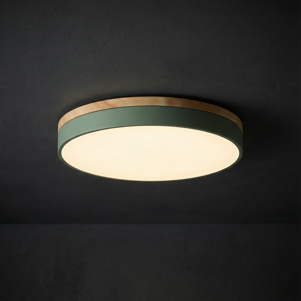 Round Flush Mount Ceiling Light with Wood Trim