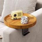 Sofa Armrest Tray | Solid Wood & Adjustable Clip-On | 12 in Diameter