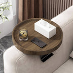 Sofa Armrest Tray | Solid Wood & Adjustable Clip-On | 12 in Diameter