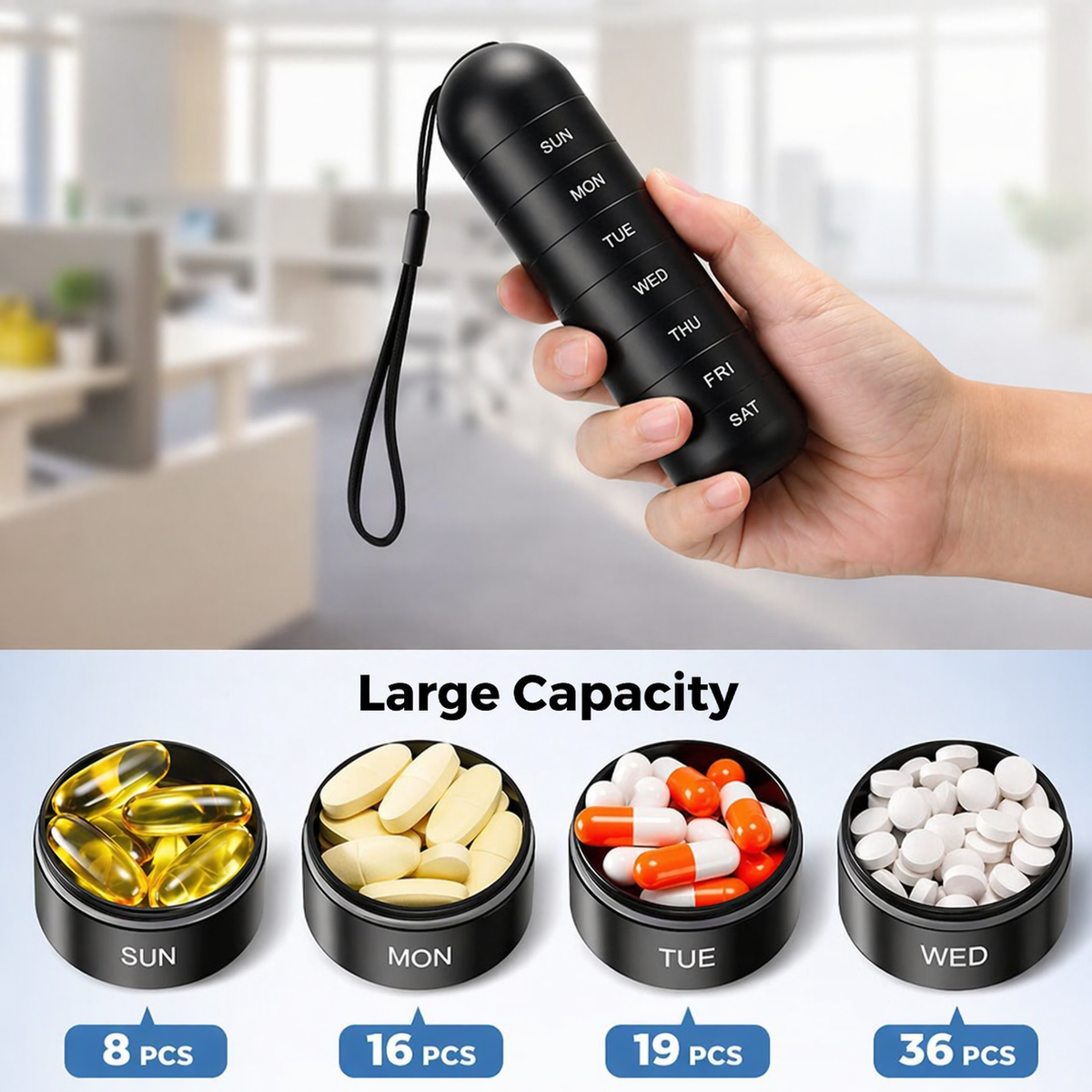 Storage box | Aluminum pill box with 7 compartments | Compact & shockproof | Capsovault