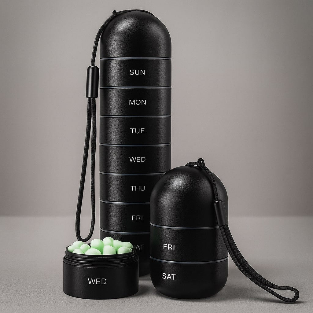 Storage box | Aluminum pill box with 7 compartments | Compact & shockproof | Capsovault