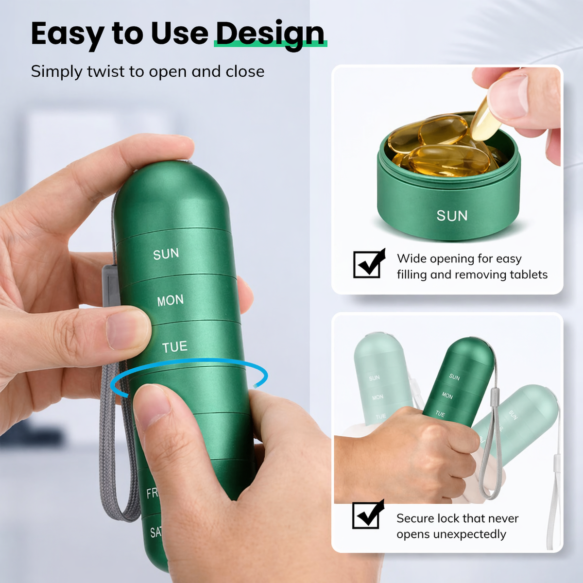 Storage box | Aluminum pill box with 7 compartments | Compact & shockproof | Capsovault