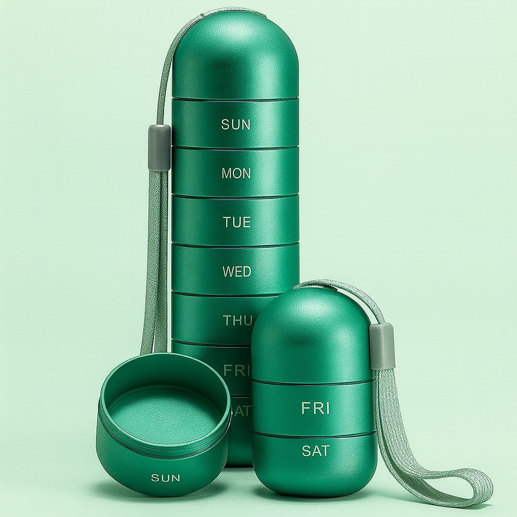 Storage box | Aluminum pill box with 7 compartments | Compact & shockproof | Capsovault