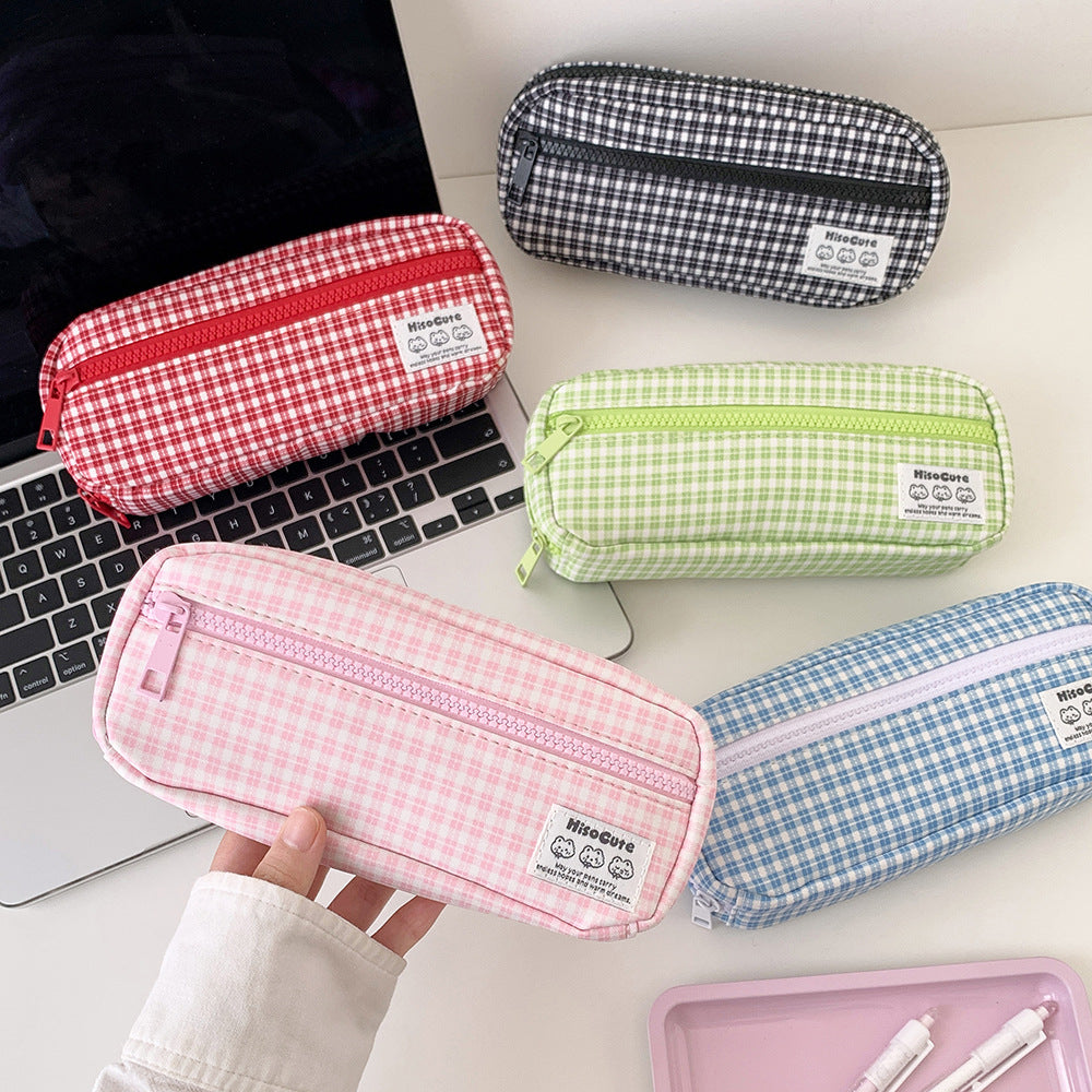 Stylish Gingham Checkered Pencil Case