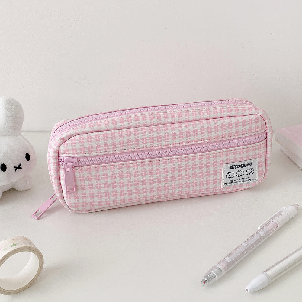 Stylish Gingham Checkered Pencil Case