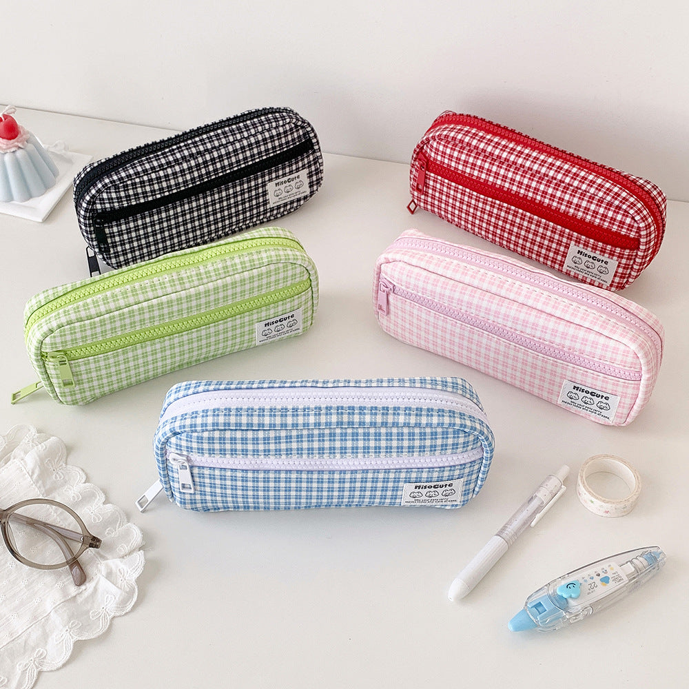 Stylish Gingham Checkered Pencil Case