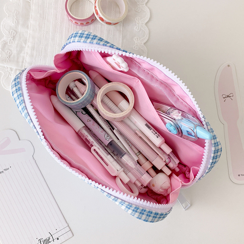 Stylish Gingham Checkered Pencil Case