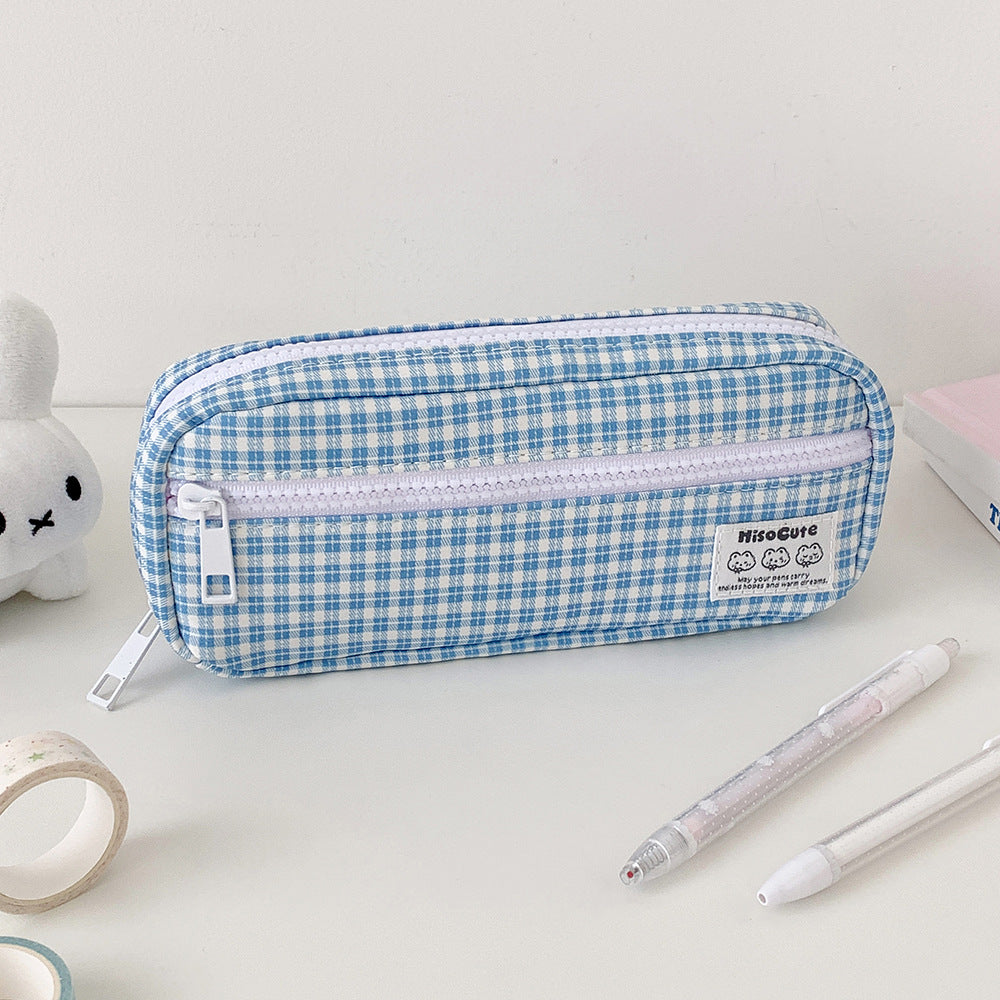 Stylish Gingham Checkered Pencil Case
