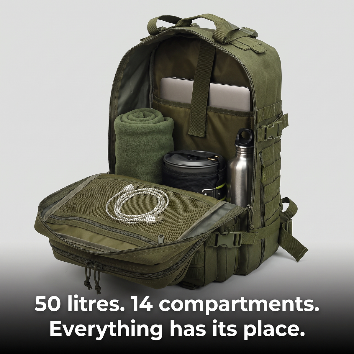 Tactical Backpack - 13 Gallon Military Backpack with MOLLE - Hiking Backpack