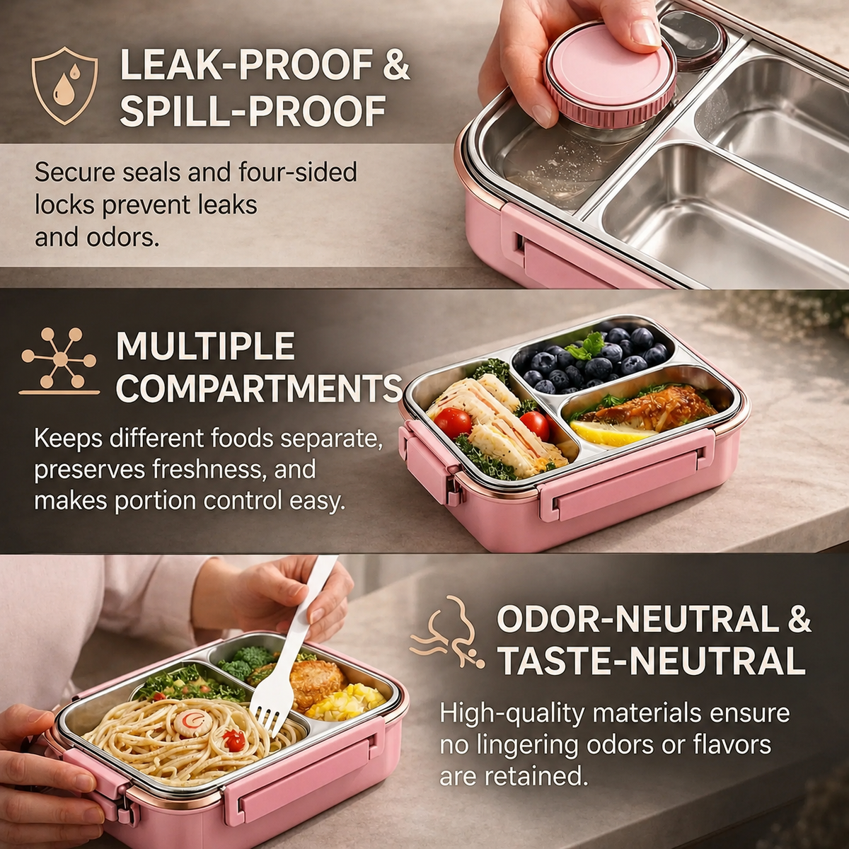 Thermal Food Container | Multi-Compartment Stainless Steel | Leakproof Click Closure | Warmpack