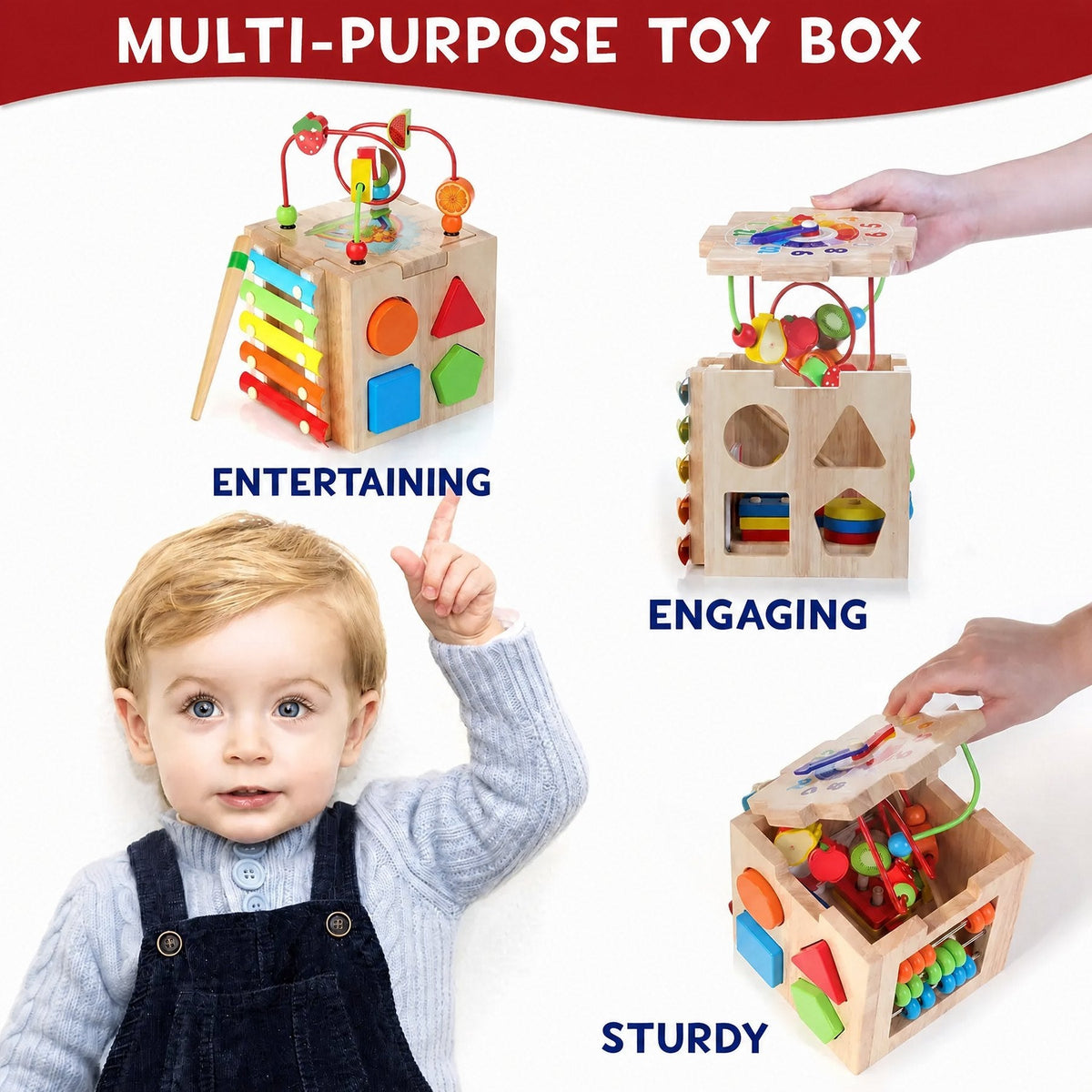 MINDBLOX – 8-in-1 Wooden Montessori Learning Cube for Toddlers with Educational Games