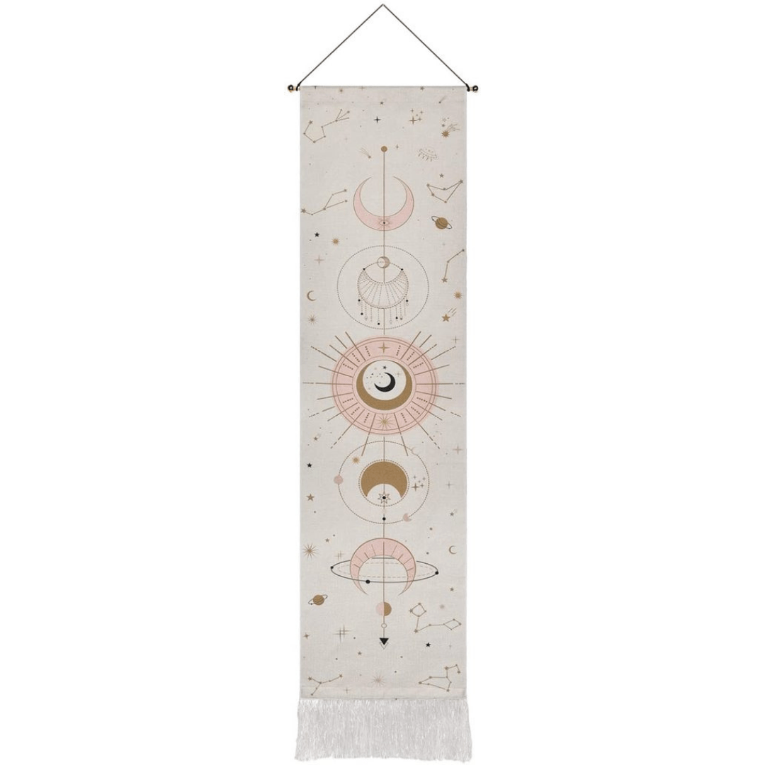 Wall Tapestry | Moon Phase Print | Fringed Bottom Edge