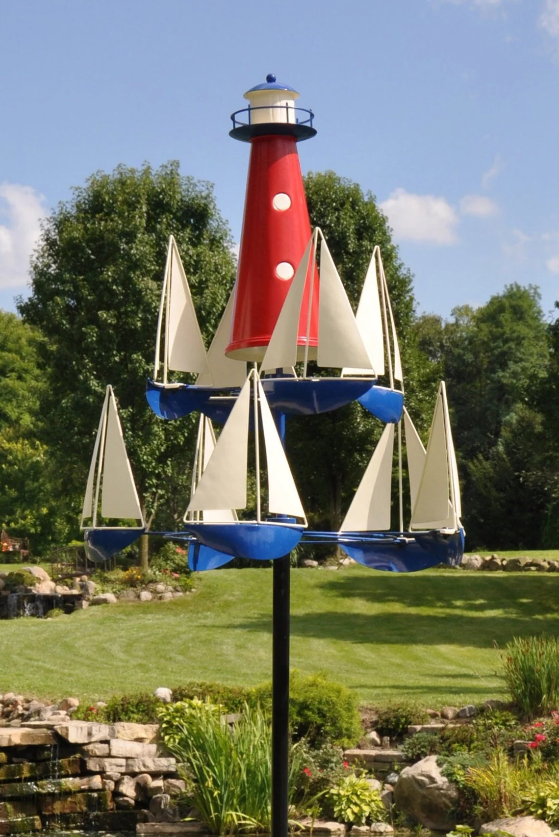 Wind Sculpture | Boat & Lighthouse Design | Solid Metal