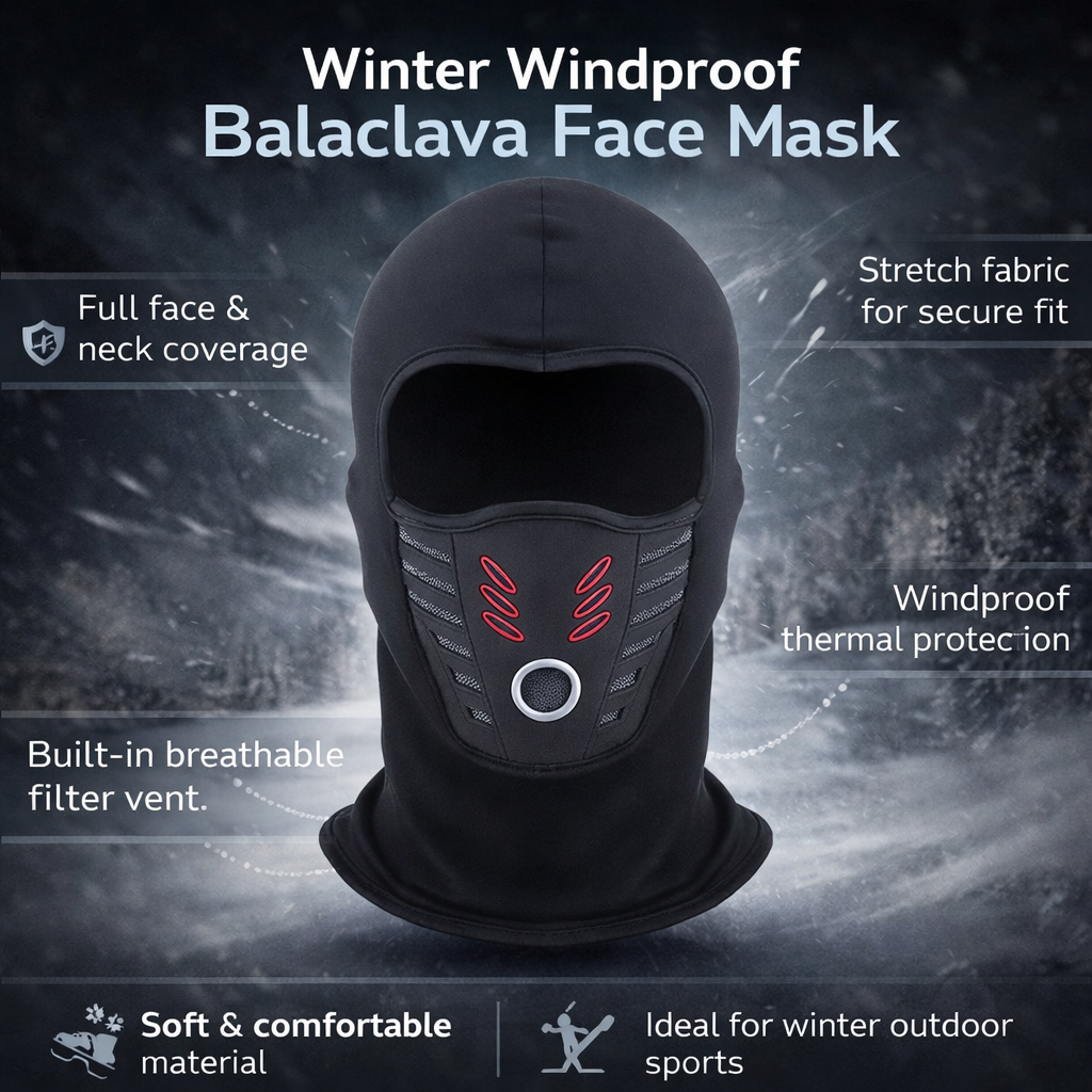Windproof Thermal Face Mask — Plush Thermal Blend, Secure Wrap