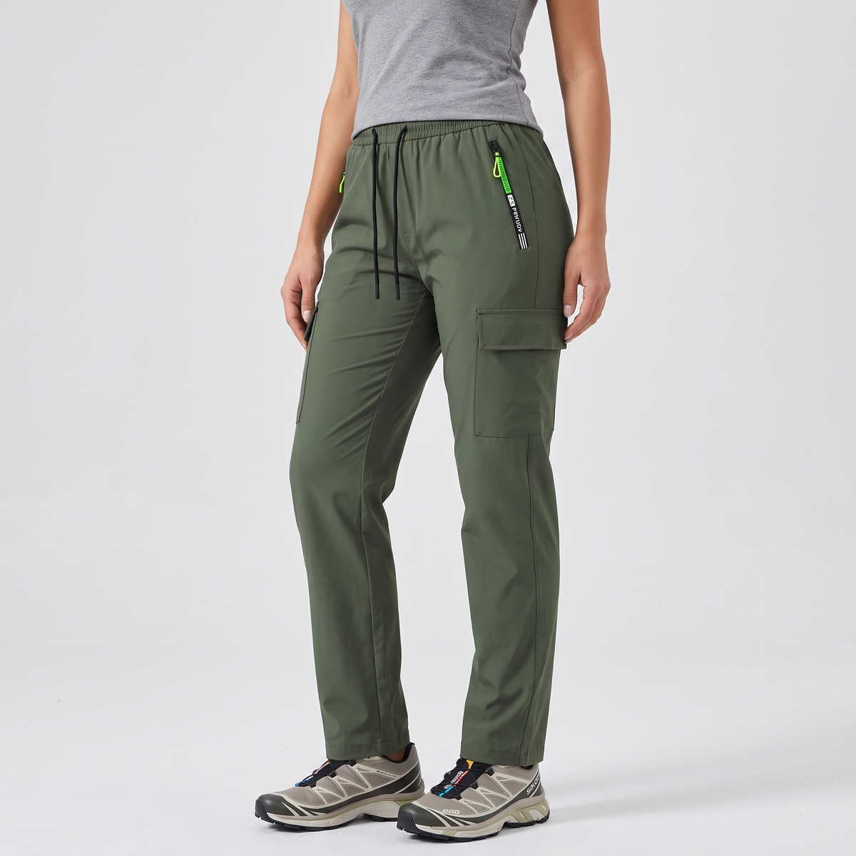Women's Cargo Pants - Elastic Waist Walking Pants