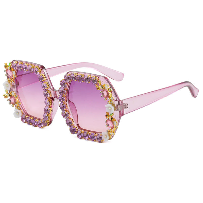 Women's extravagant hexagon sunglasses with crystal embellishment
