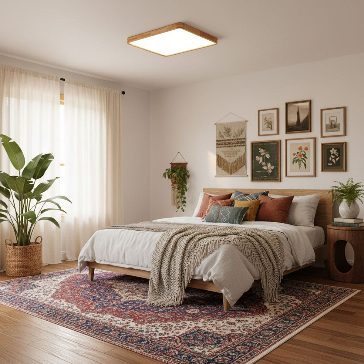 Wooden Geometric Flush Mount LED Ceiling Light