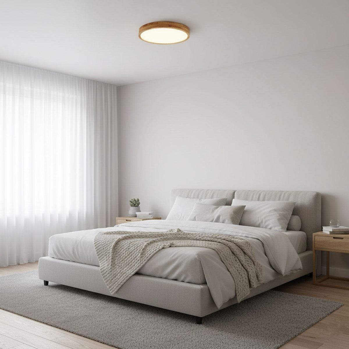 Wooden Geometric Flush Mount LED Ceiling Light